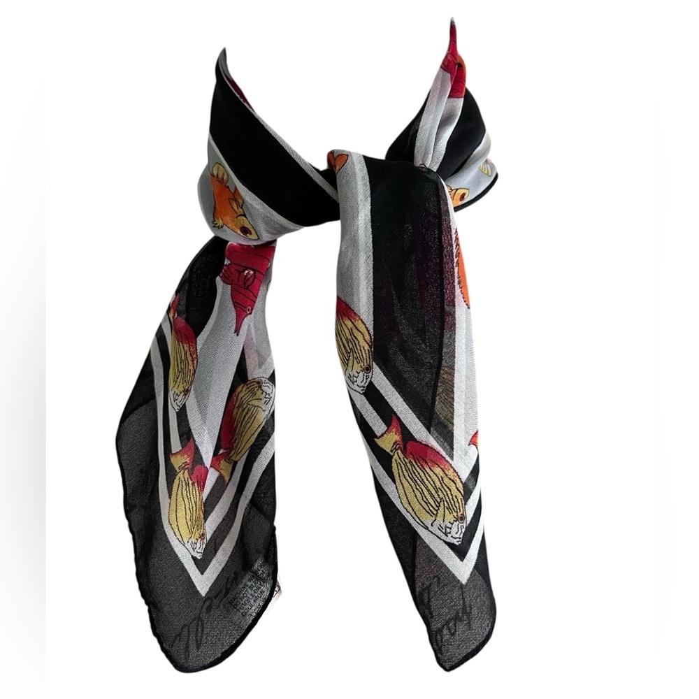 Elegant Black and cream square scarf, goldfish design